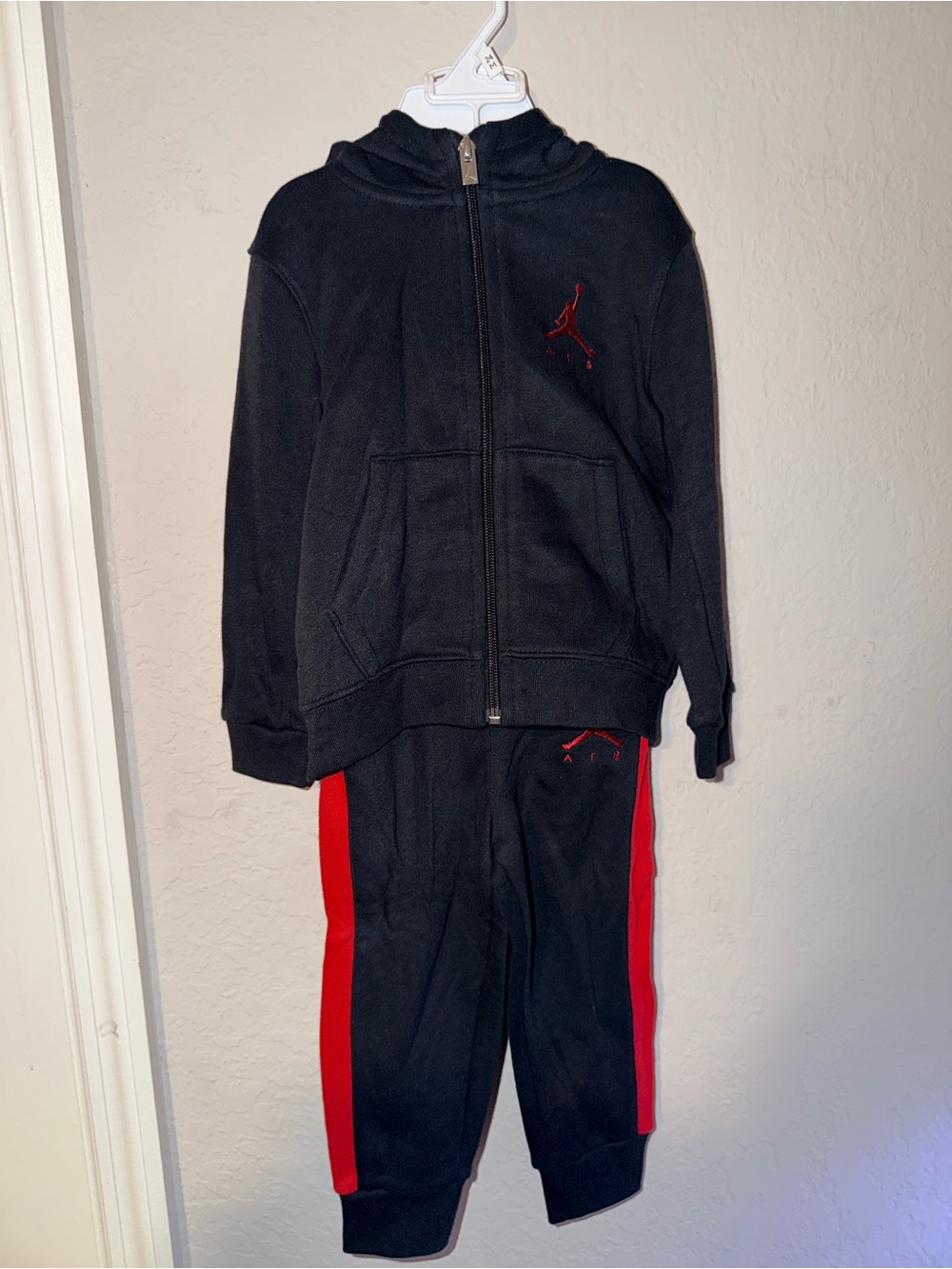 Nike Jordan Air Toddler 2-Piece Black Red Hoodie & Jogger Set 24M